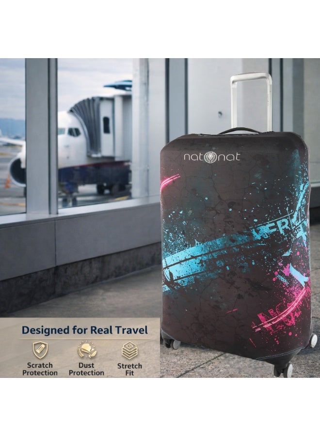natOnat Travel Luggage Cover Protector - Suitcase Cover - Stretchy, Washable Spandex & Polyester - Protects Against Dirt & Scratches - Urban Vibes Design - Fits 72-81 CM Height ( X Large ) - Image 4